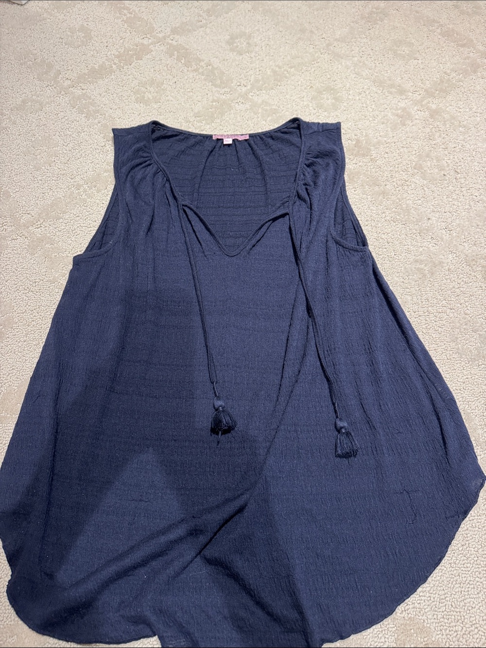 Calypso St. Barth Navy Sleeveless Tie-Front Tank with Tassels